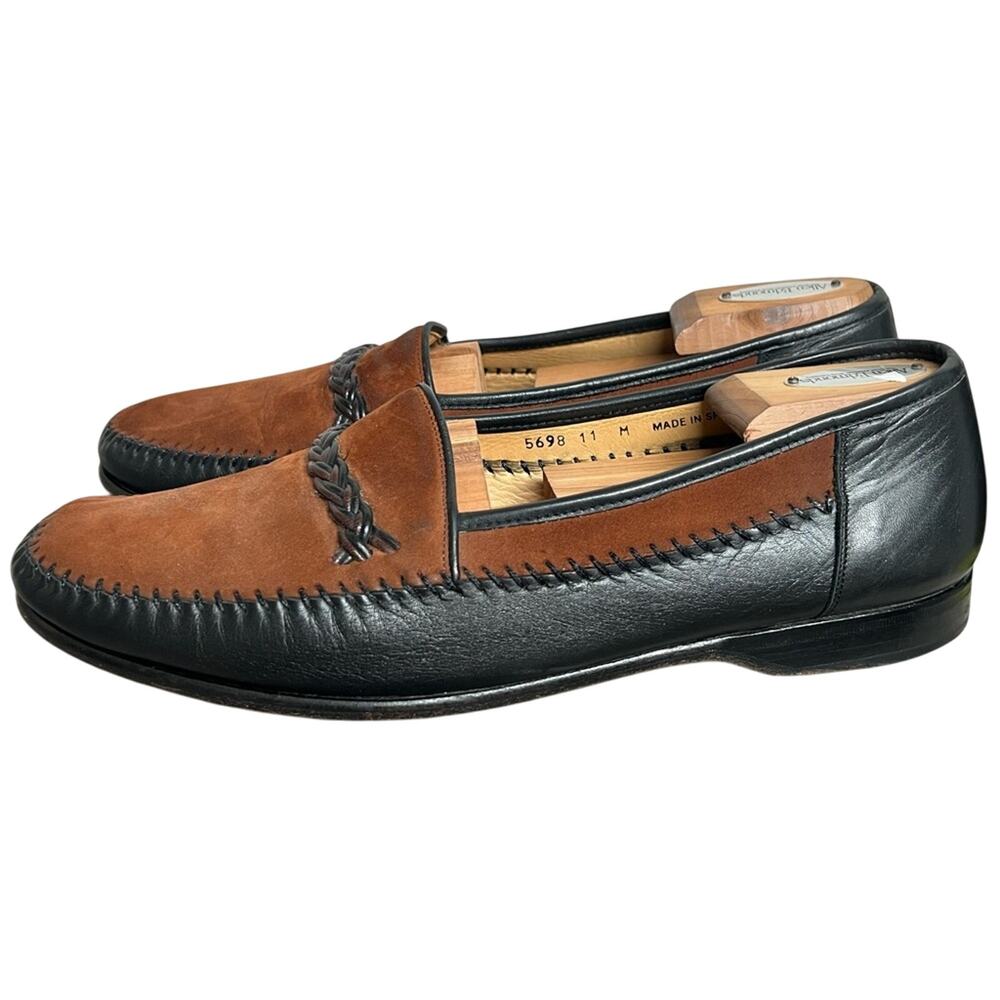 Men's Magnanni Brown Black Two Tone Leather Loafers Shoes SZ 11 M Made in Spain